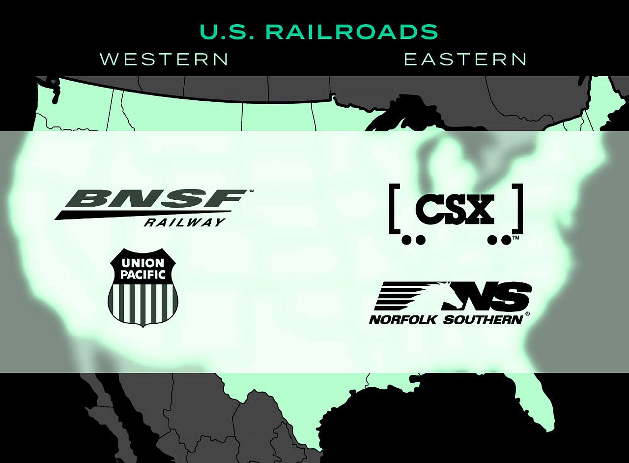 Logos of western and eastern U.S. Railroad Companies