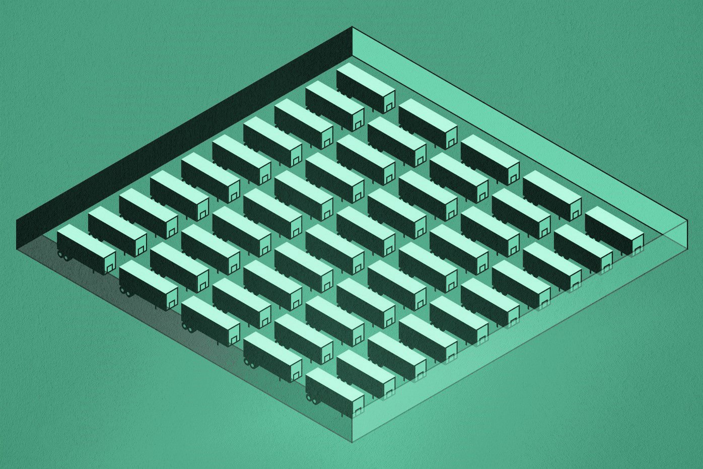 Illustration of trailers without power units in a secured yard